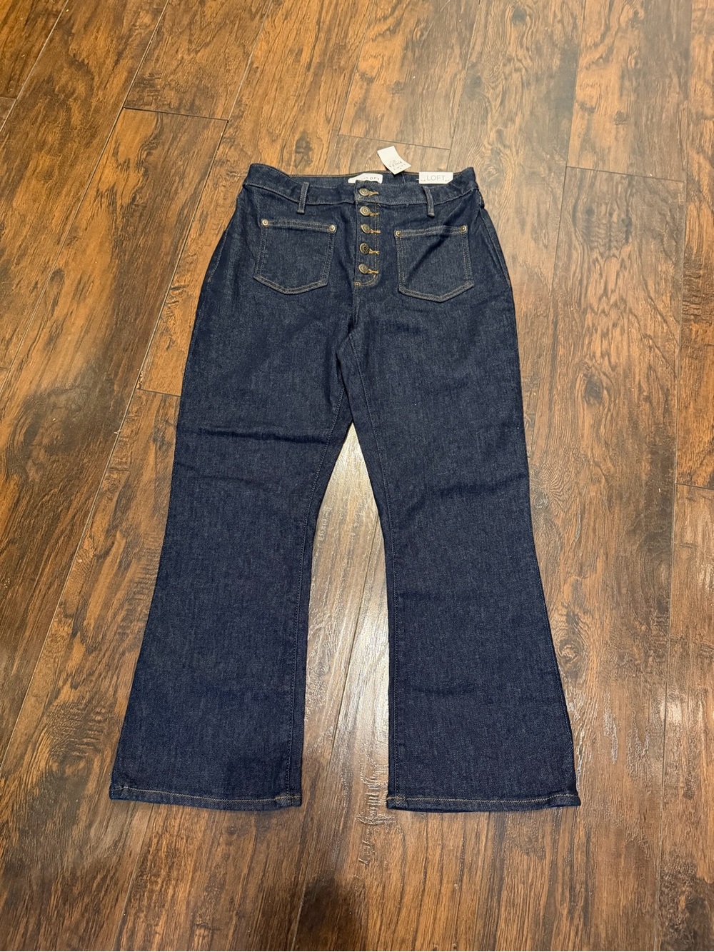 LOFT The Kick Crop High-Rise Button-Fly Dark Denim Jeans